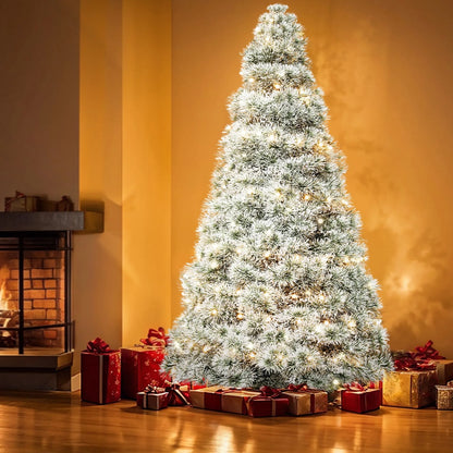 Pre Lit Full Flocked Spruce Christmas Tree