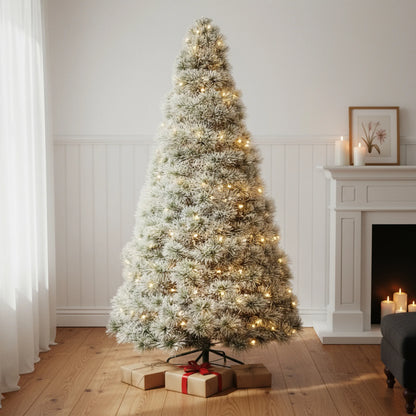 Pre Lit Full Flocked Spruce Christmas Tree