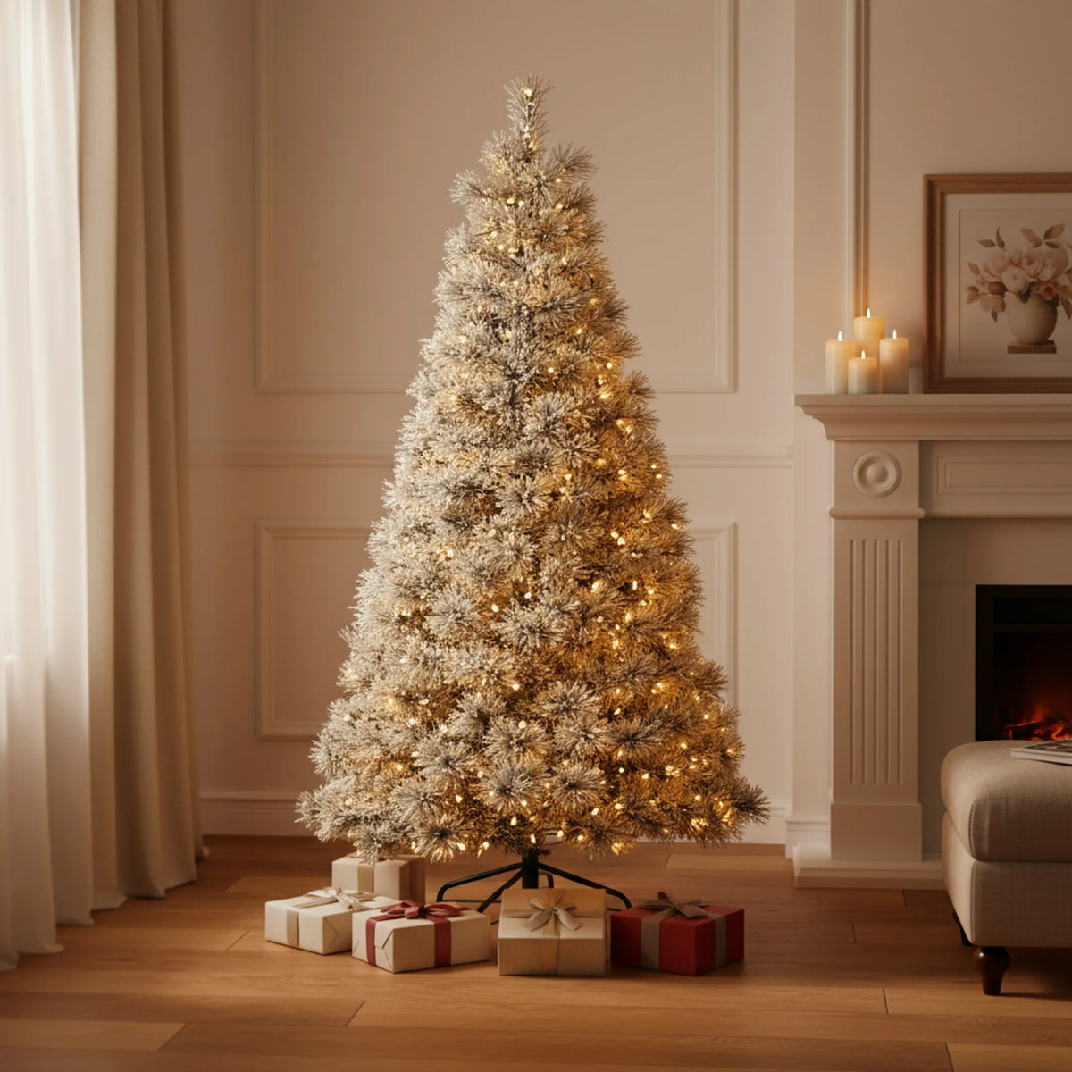 Pre Lit Full Flocked Spruce Christmas Tree