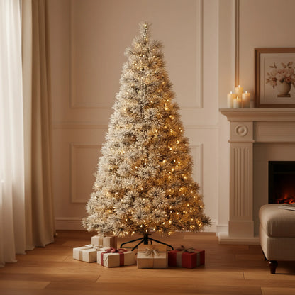 Pre Lit Full Flocked Spruce Christmas Tree