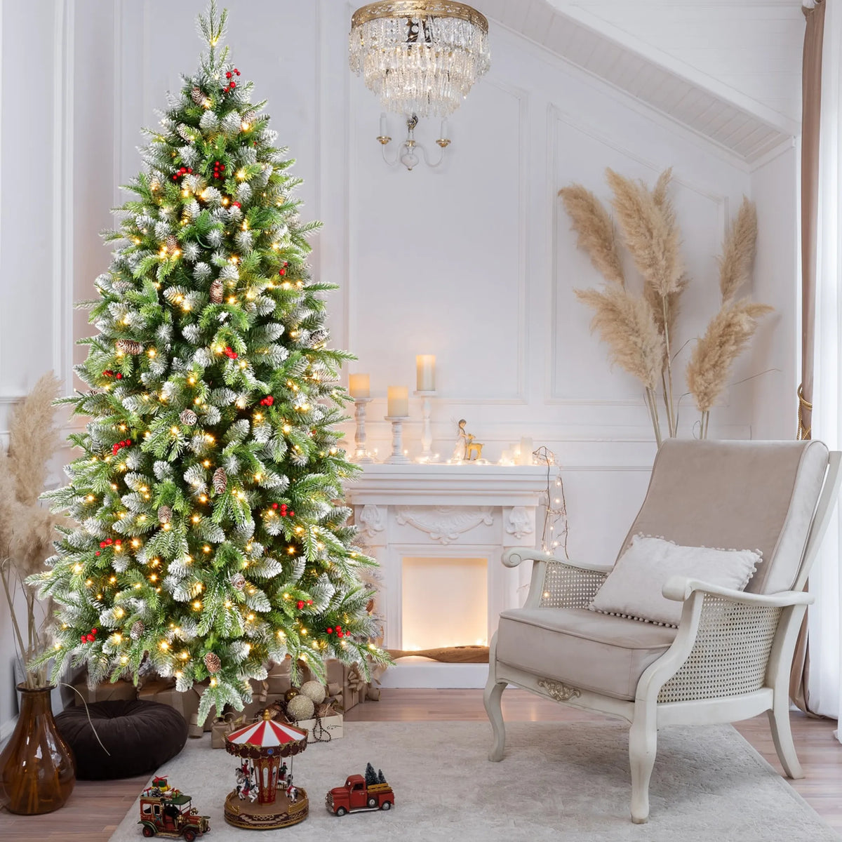 Pre Lit Full Pine Christmas Tree With Decorations
