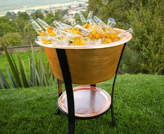 24" Round Bucket Hammered Copper Cooler - nobiliving.com