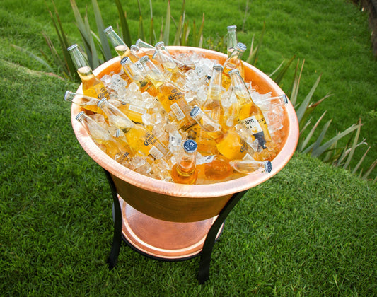 24" Round Bucket Hammered Copper Cooler - nobiliving.com
