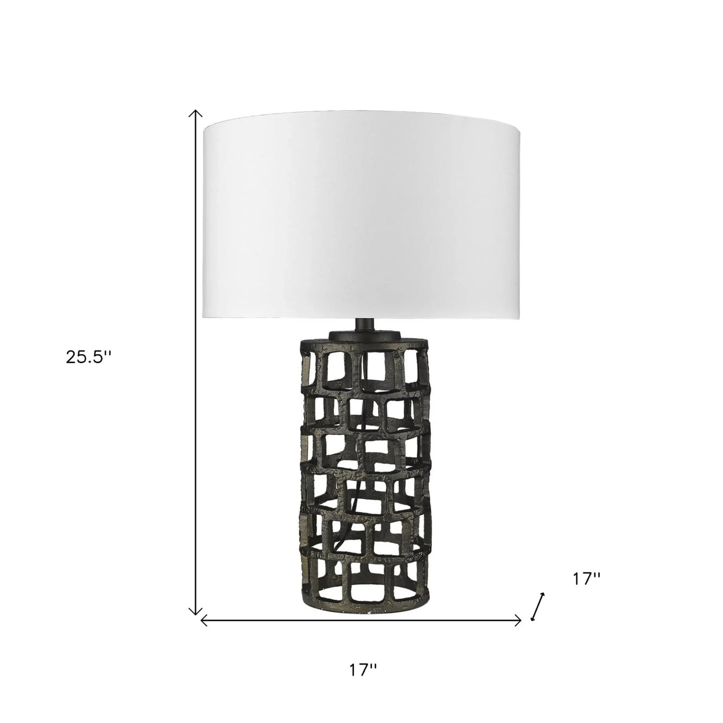 26" Black Metal Column Table Lamp With White Drum Shade - Nobiliving