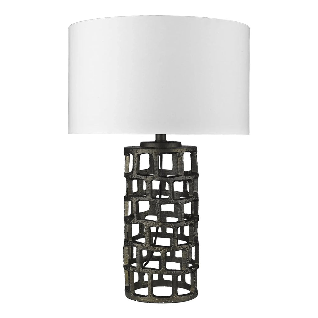 26" Black Metal Column Table Lamp With White Drum Shade - Nobiliving