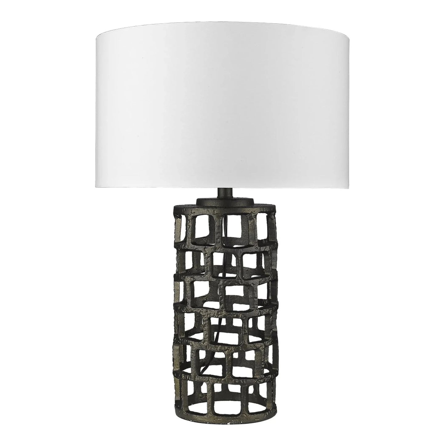 26" Black Metal Column Table Lamp With White Drum Shade - Nobiliving