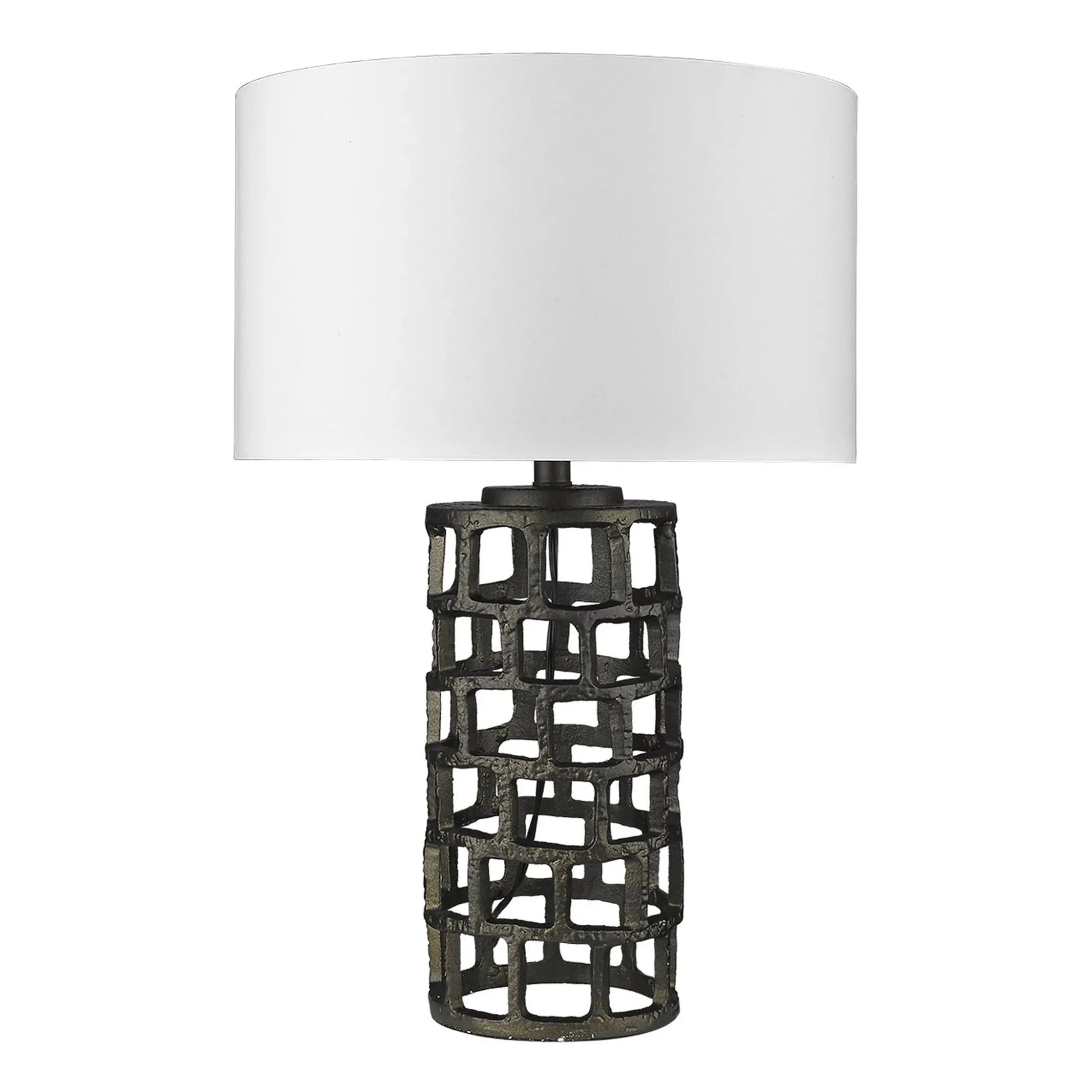 26" Black Metal Column Table Lamp With White Drum Shade - Nobiliving