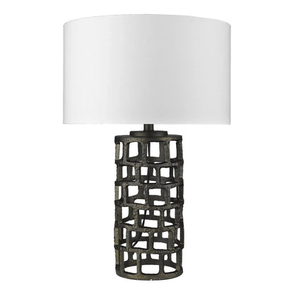 26" Black Metal Column Table Lamp With White Drum Shade - Nobiliving