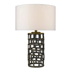 26" Black Metal Column Table Lamp With White Drum Shade - Nobiliving