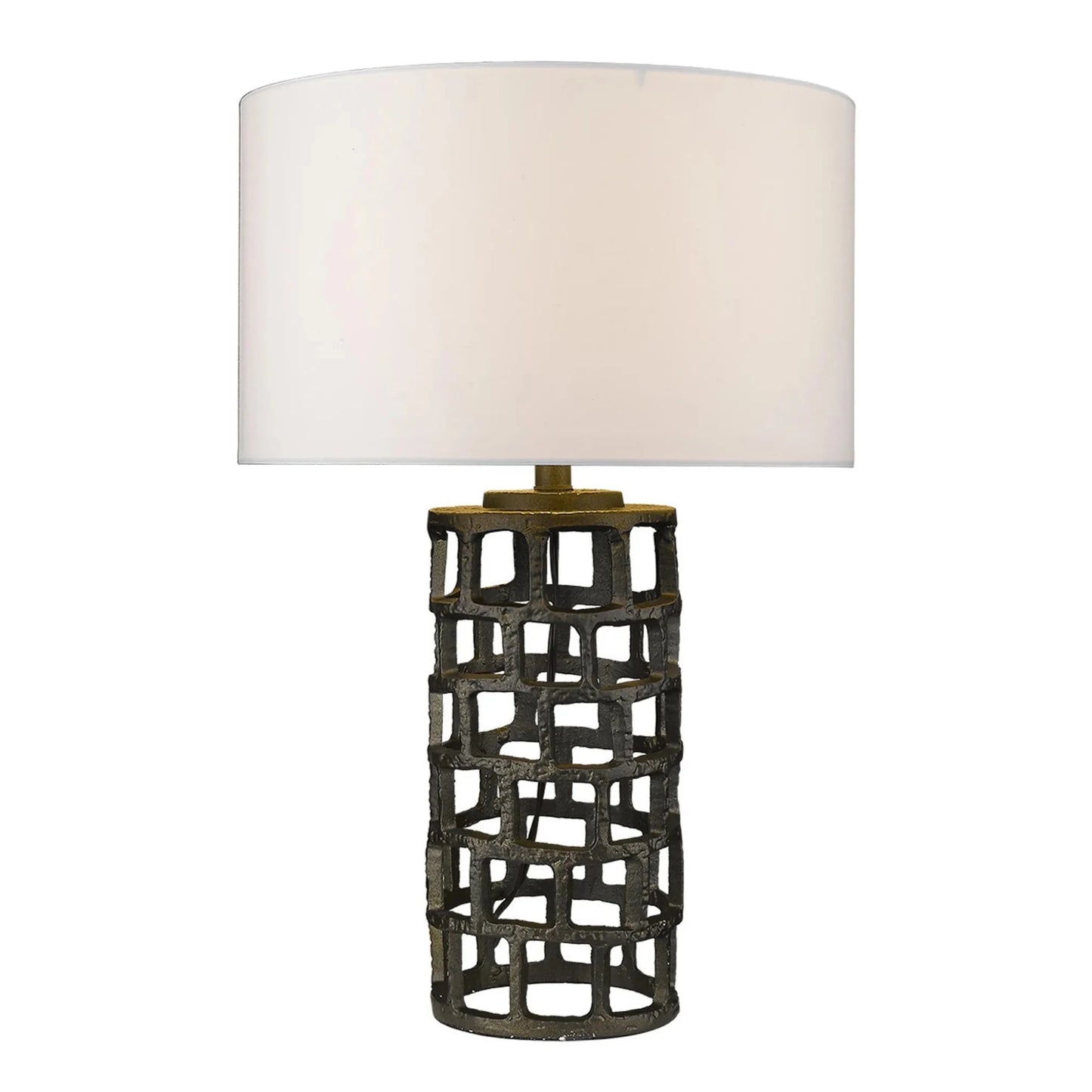 26" Black Metal Column Table Lamp With White Drum Shade - Nobiliving