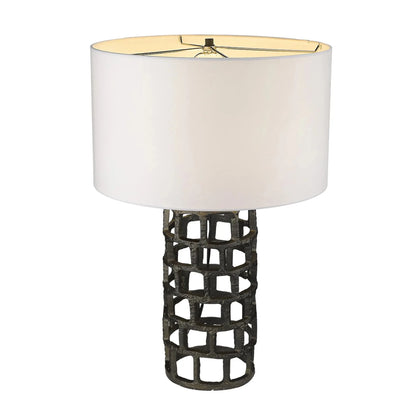 26" Black Metal Column Table Lamp With White Drum Shade - Nobiliving