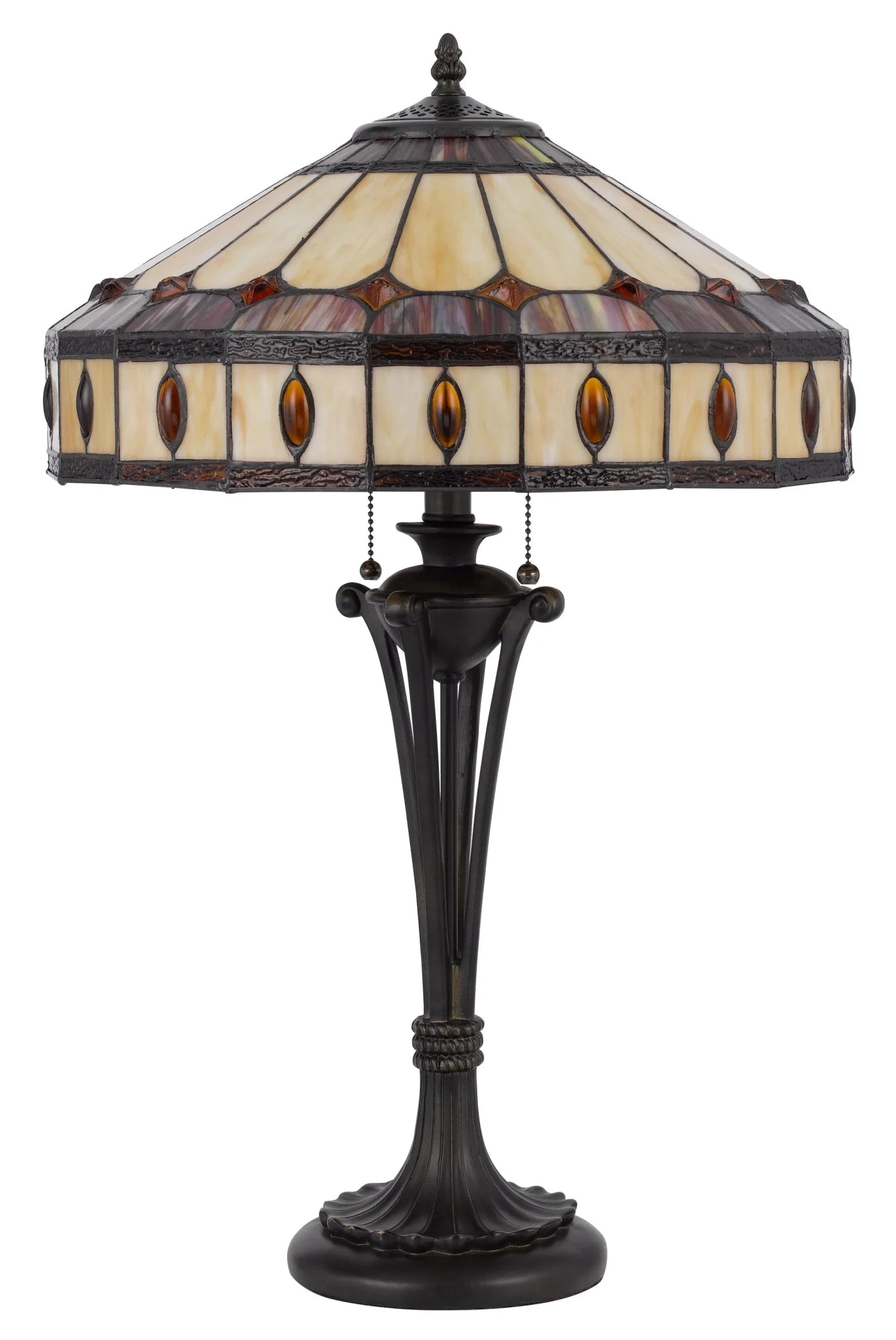 26" Black Metal Two Light Candlestick Table Lamp with Ivory and Red Dome Shade - Nobiliving