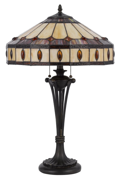 26" Black Metal Two Light Candlestick Table Lamp with Ivory and Red Dome Shade - Nobiliving