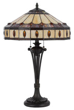 26" Black Metal Two Light Candlestick Table Lamp with Ivory and Red Dome Shade