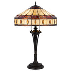 26" Black Metal Two Light Candlestick Table Lamp with Ivory and Red Dome Shade - Nobiliving