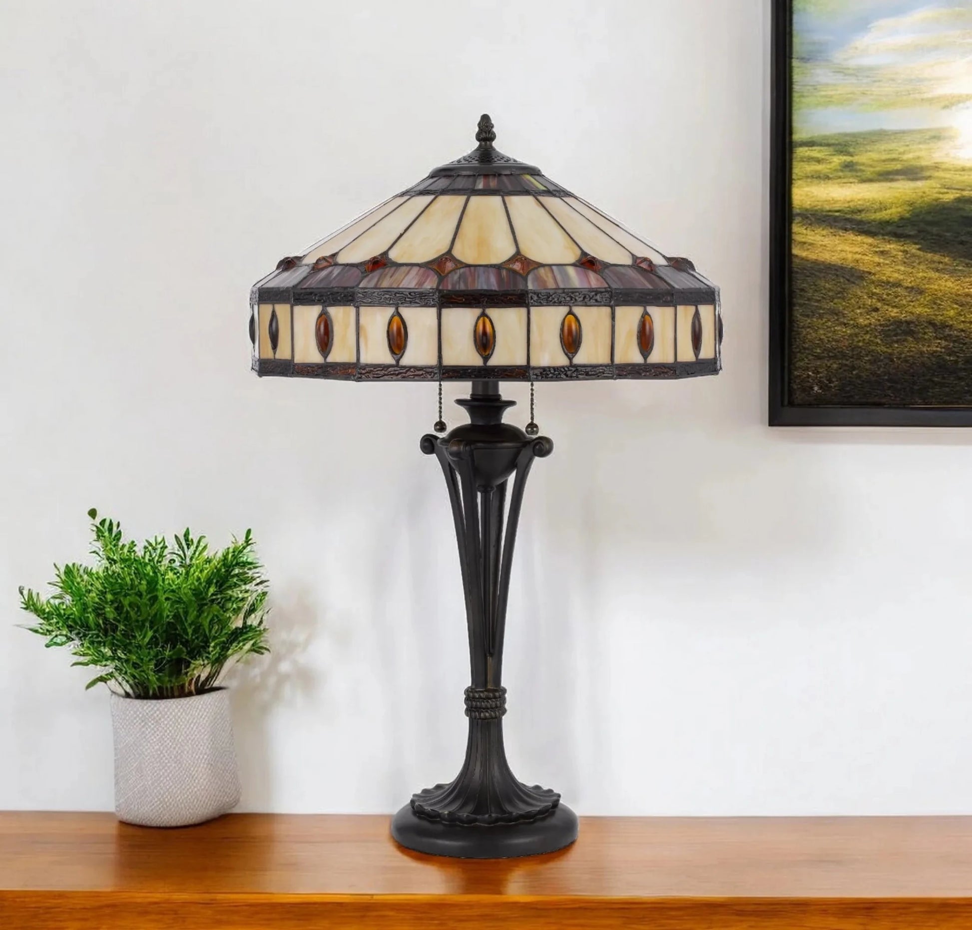 26" Black Metal Two Light Candlestick Table Lamp with Ivory and Red Dome Shade - Nobiliving
