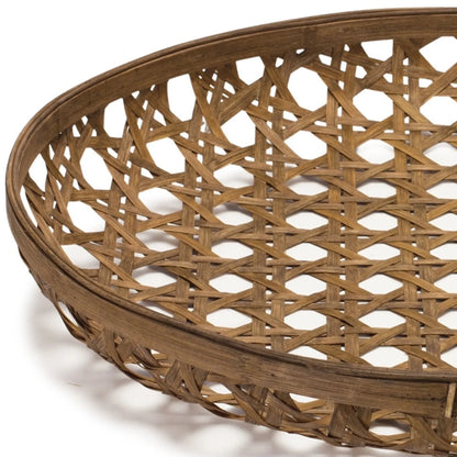 26" Brown Bamboo Weave Round Wood Vanity Tray - Nobiliving