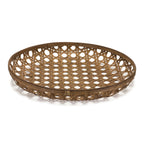 26" Brown Bamboo Weave Round Wood Vanity Tray - Nobiliving