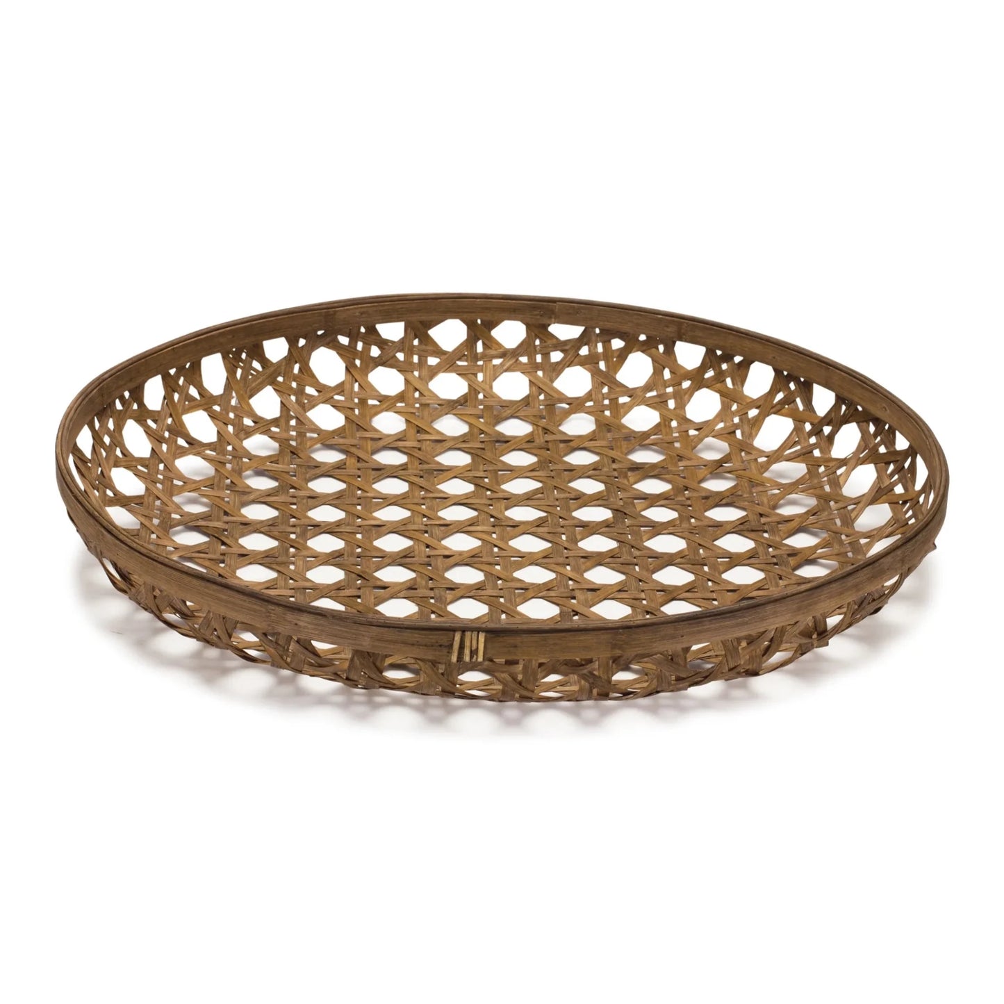 26" Brown Bamboo Weave Round Wood Vanity Tray - Nobiliving