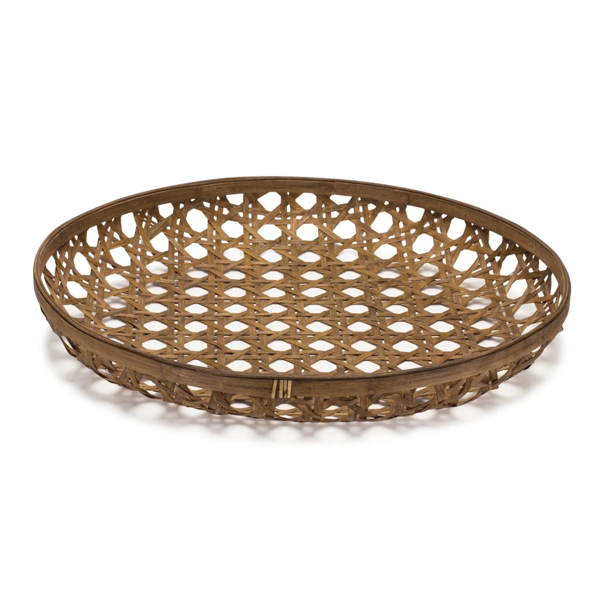 26" Brown Bamboo Weave Round Wood Vanity Tray - Nobiliving