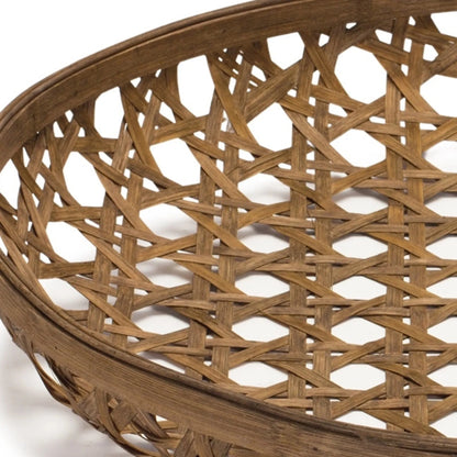 26" Brown Bamboo Weave Round Wood Vanity Tray - Nobiliving