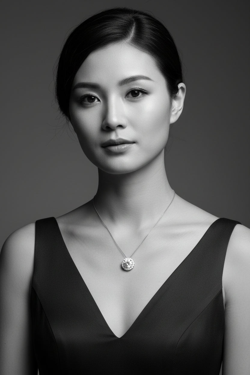 14kt White Gold AGI Certified Lab-Grown Diamond Halo Pendant Necklace