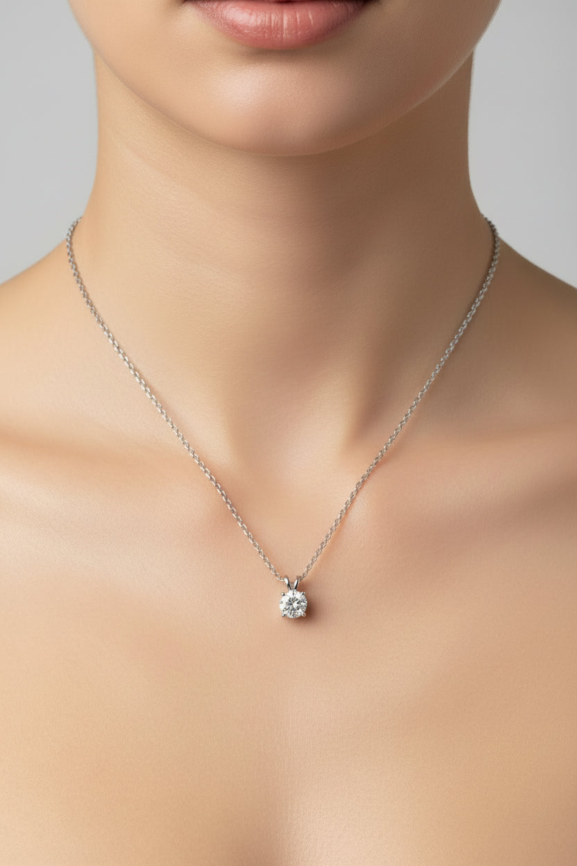 1.00 Ctw Prong Set Round Lab Grown Diamond Pendant