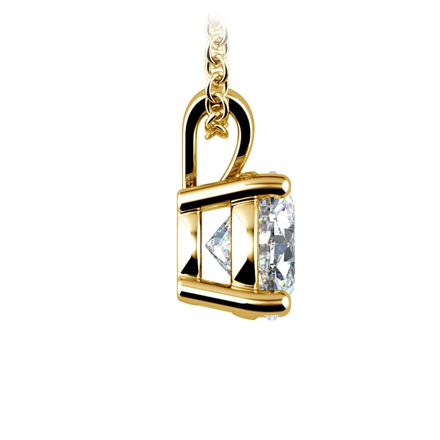 1.00 Ctw Prong Set Round Lab Grown Diamond Pendant side view yellow gold