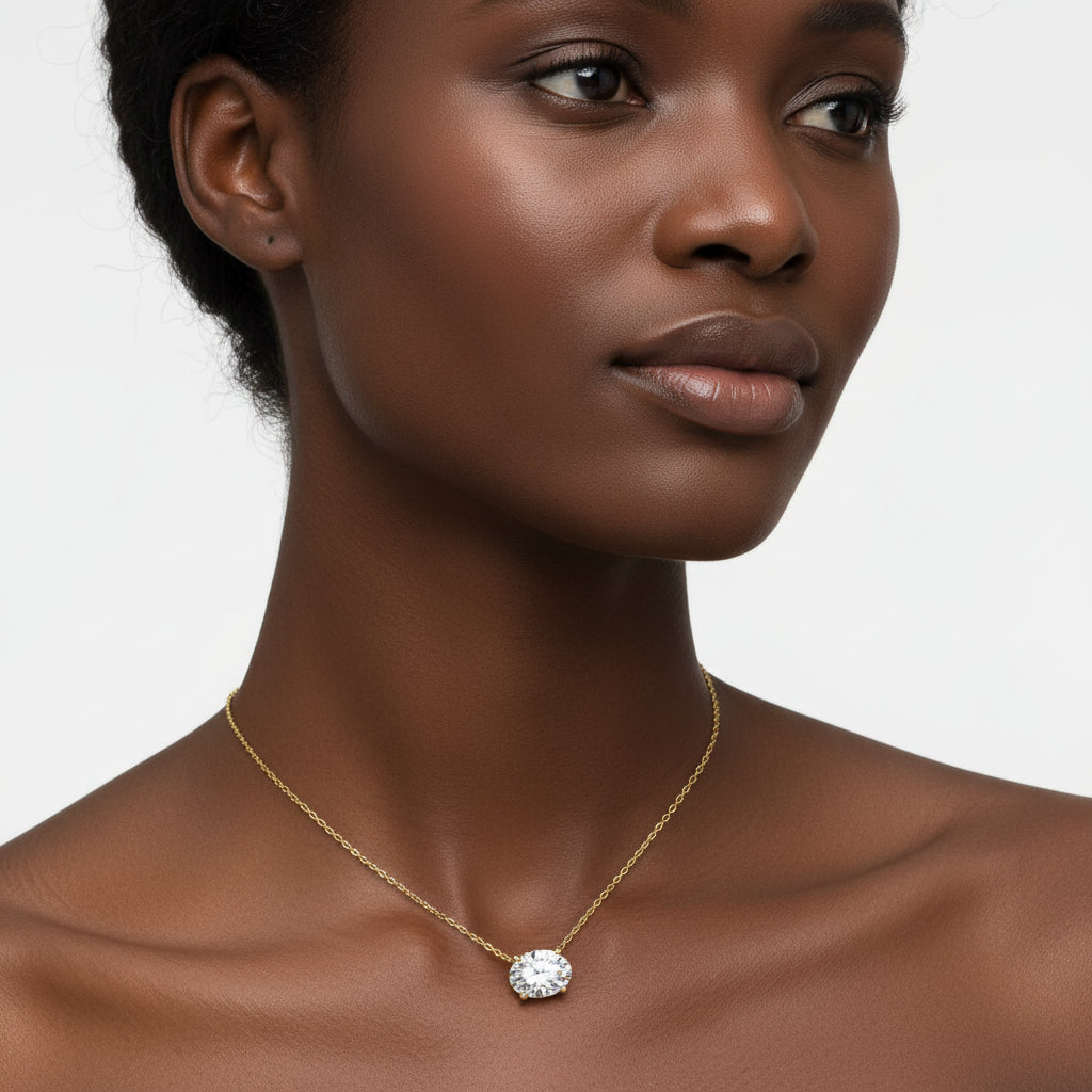 1.00 Ctw Oval Lab Grown Diamond Solitaire Pendant In White /Yellow