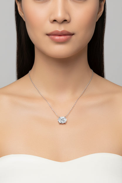 1.00 Ctw Oval Lab Grown Diamond Solitaire Pendant In White /Yellow
