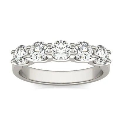 1 1/4 CTW Round Lab Grown Diamond Five Stone Anniversary Band 14K White Gold (G-VS)
