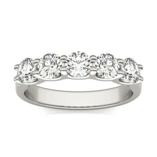 1 1/4 CTW Round Lab Grown Diamond Five Stone Anniversary Band 14K White Gold (G-VS)