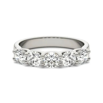 1 1/4 CTW Round Lab Grown Diamond Five Stone Anniversary Band 14K White Gold (G-VS)