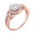 10K Rose Gold 3/4 Cttw Diamond Floral Cluster Head and Twisted Shank Cocktail Ring