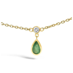 10K Yellow Gold Dangling 5x3 mm Green Emerald and Diamond Station Necklace