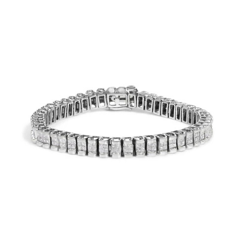 14K Gold 3.0 Cttw Princess Cut Quad Invisible Set Tennis Bracelet (H-I Color, SI1-SI2 Clarity)