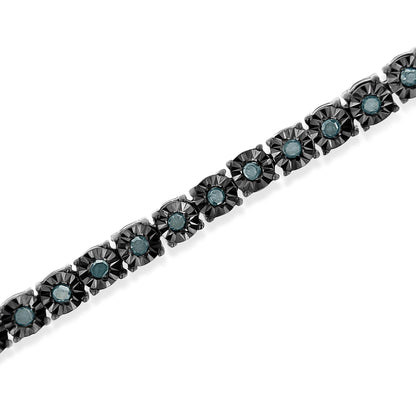 Black Rhodium Plated .925 Sterling Silver 1.0 Cttw Diamond Miracle Tennis Bracelet