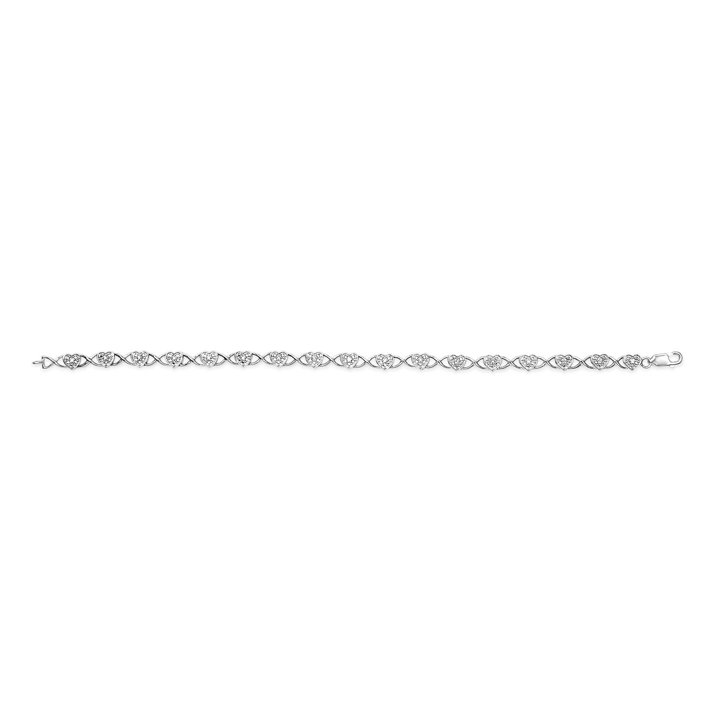 .925 Sterling Silver Diamond Accent Heart Link Bracelet (I-J Color, I3 Clarity)