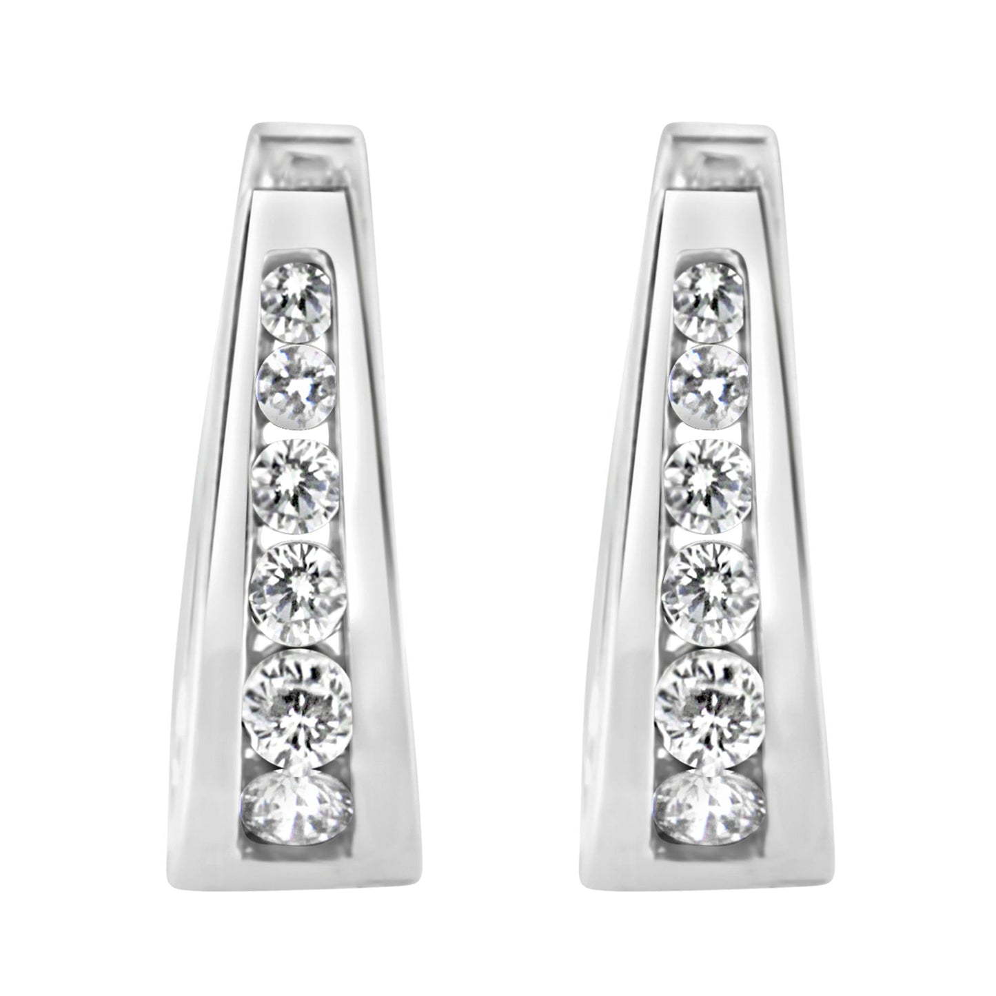 14k White Gold Channel-Set Brilliant Round-Cut Diamond Hoop Earrings