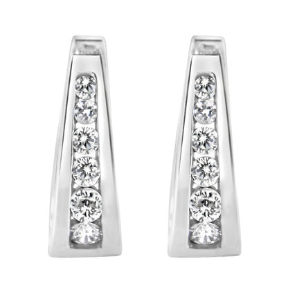 14k White Gold Channel-Set Brilliant Round-Cut Diamond Hoop Earrings
