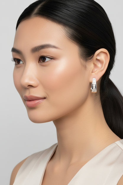 14k White Gold Channel-Set Brilliant Round-Cut Diamond Hoop Earrings
