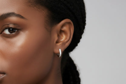 14k White Gold Channel-Set Brilliant Round-Cut Diamond Hoop Earrings