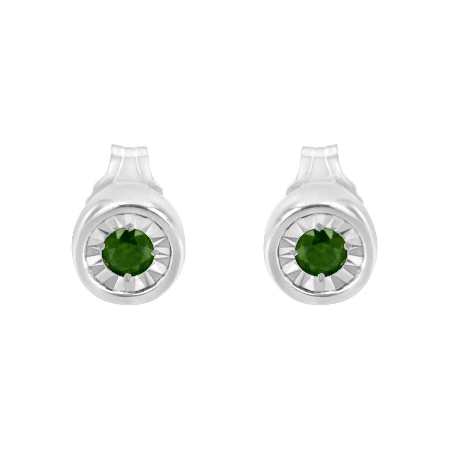 .925 Sterling Silver 1/5 Cttw Round Brilliant-Cut Green Diamond Miracle-Set Stud Earrings
