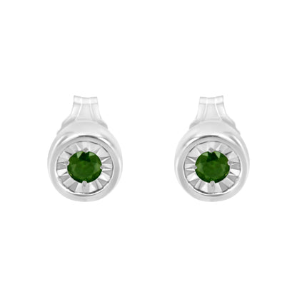 .925 Sterling Silver 1/5 Cttw Round Brilliant-Cut Green Diamond Miracle-Set Stud Earrings