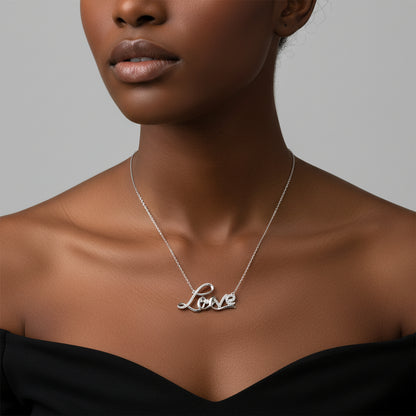 .925 Sterling Silver 1/4 Cttw Diamond Cursive "Love" 18" Pendant Necklace