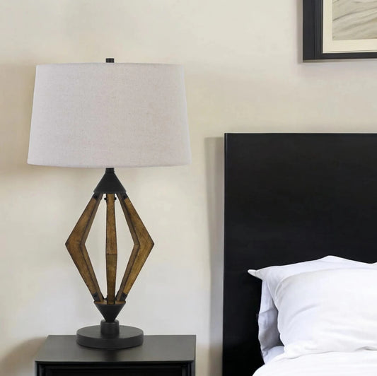 30" Black Metal Lantern Table Lamp with Gray Empire Shade - Nobiliving