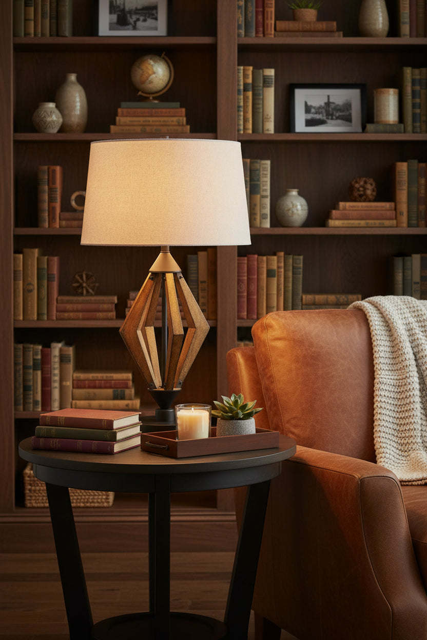 30" Black Metal Lantern Table Lamp with Gray Empire Shade - Nobiliving