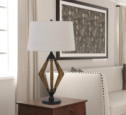 30" Black Metal Lantern Table Lamp with Gray Empire Shade - Nobiliving
