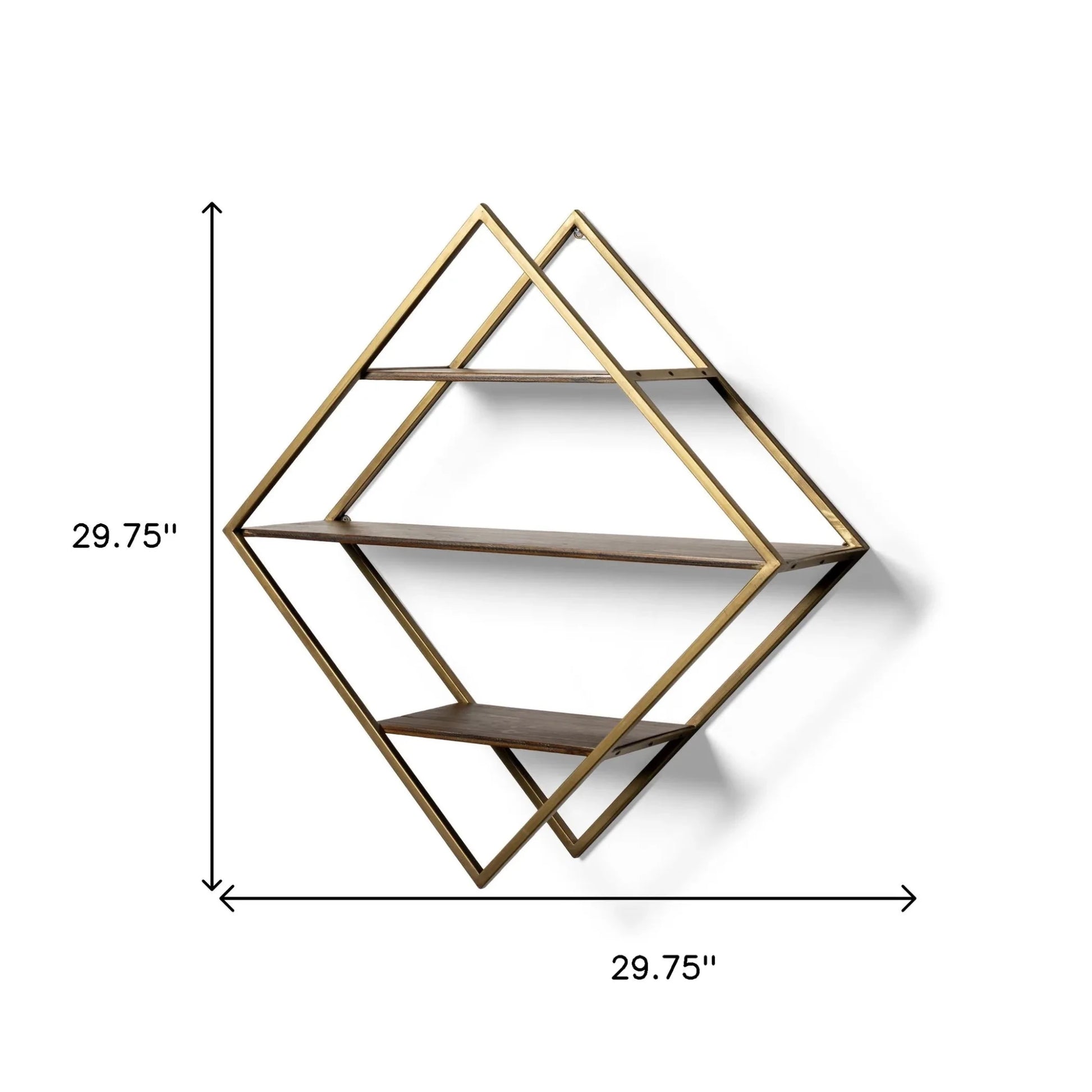 30" Metal and Solid Wood Diamond Shaped Accent Shelf,