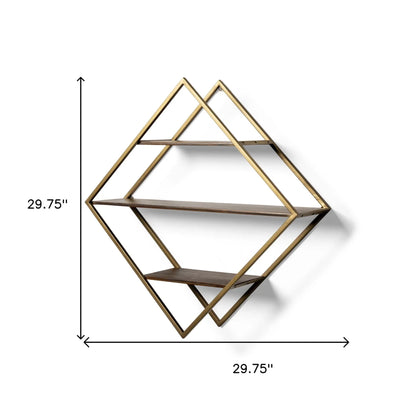 30" Metal and Solid Wood Diamond Shaped Accent Shelf,